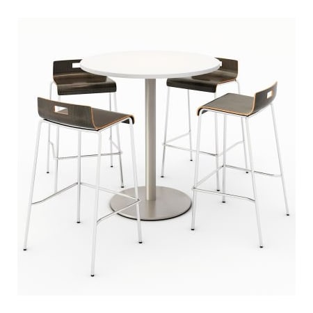 Kfi KFI 36" Round Dining Table & 4 Barstool Set, Designer White Table With Espresso Stools T36RD-B1922SL-38-D354-BR9333-4-ES